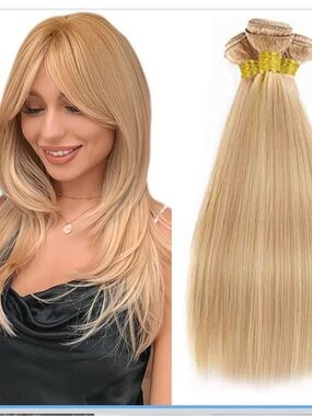 Ubinica,
Honey Blonde P27/613 Human Hair  8 10 12 Inch Straight Bundles 300g/Pk